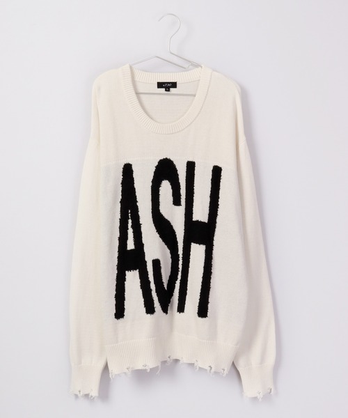 RE730（アールイーセブンサーティー）の「RE730 ビッグロゴ英字クルーネック ワイドセーター（ニット/セーター・メンズ・ブラック/オフホワイト・M/L）」の10枚目の写真