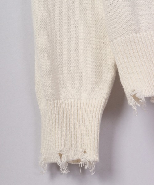 RE730（アールイーセブンサーティー）の「RE730 ビッグロゴ英字クルーネック ワイドセーター（ニット/セーター・メンズ・ブラック/オフホワイト・M/L）」の4枚目の写真