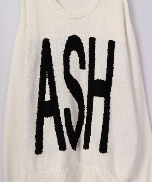 RE730（アールイーセブンサーティー）の「RE730 ビッグロゴ英字クルーネック ワイドセーター（ニット/セーター・メンズ・ブラック/オフホワイト・M/L）」の6枚目の写真