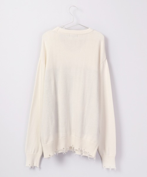 RE730（アールイーセブンサーティー）の「RE730 ビッグロゴ英字クルーネック ワイドセーター（ニット/セーター・メンズ・ブラック/オフホワイト・M/L）」の9枚目の写真