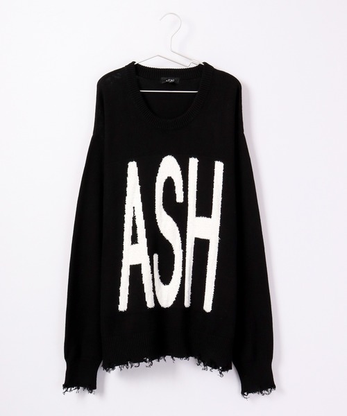 RE730（アールイーセブンサーティー）の「RE730 ビッグロゴ英字クルーネック ワイドセーター（ニット/セーター・メンズ・ブラック/オフホワイト・M/L）」の17枚目の写真