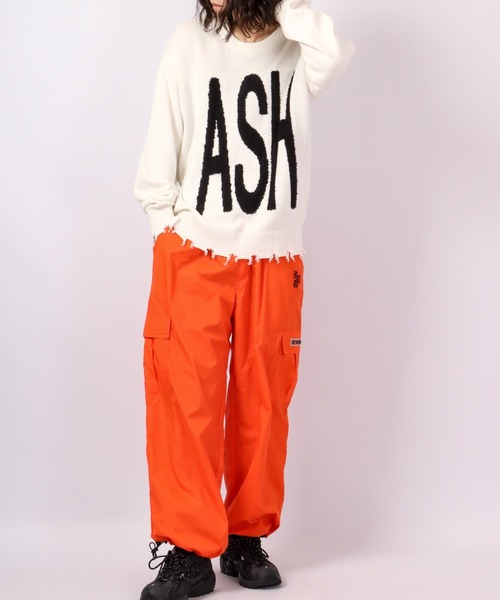 RE730（アールイーセブンサーティー）の「RE730 ビッグロゴ英字クルーネック ワイドセーター（ニット/セーター・メンズ・ブラック/オフホワイト・M/L）」の5枚目の写真