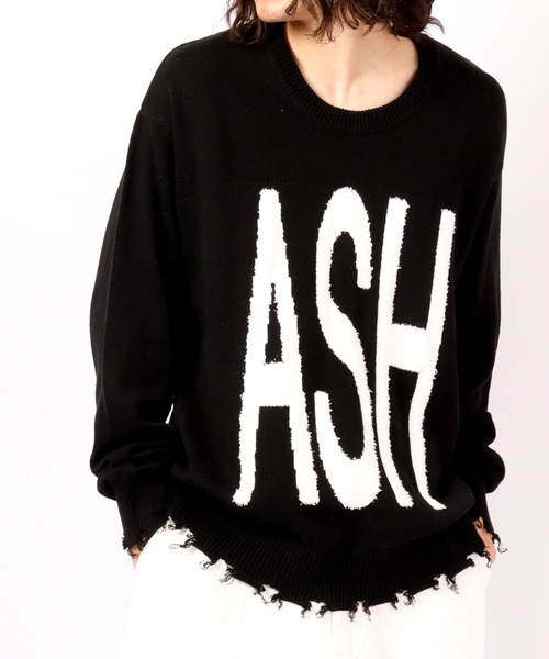 RE730（アールイーセブンサーティー）の「RE730 ビッグロゴ英字クルーネック ワイドセーター（ニット/セーター・メンズ・ブラック/オフホワイト・M/L）」の16枚目の写真