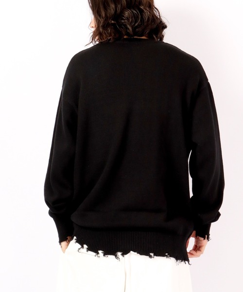 RE730（アールイーセブンサーティー）の「RE730 ビッグロゴ英字クルーネック ワイドセーター（ニット/セーター・メンズ・ブラック/オフホワイト・M/L）」の12枚目の写真