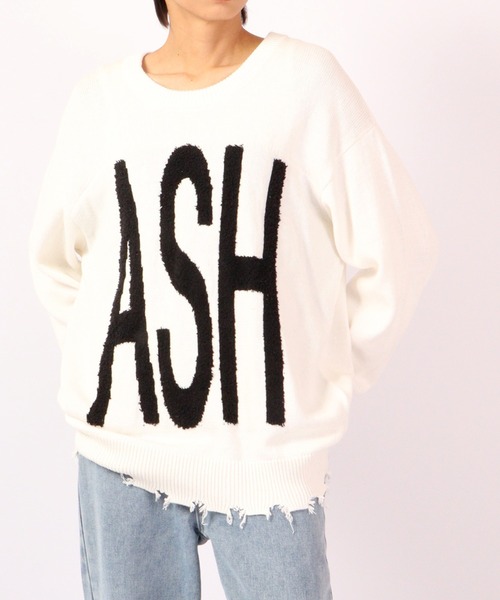 RE730（アールイーセブンサーティー）の「RE730 ビッグロゴ英字クルーネック ワイドセーター（ニット/セーター・メンズ・ブラック/オフホワイト・M/L）」の19枚目の写真