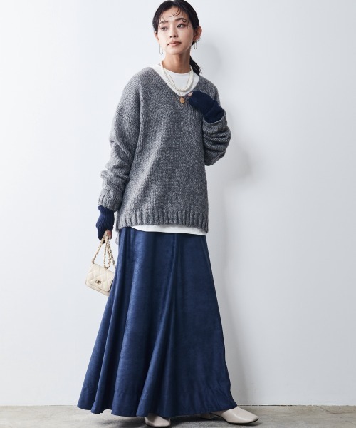 CHIC STYLE(シックスタイル)の「 スエード調フレアマキシスカート <大きいサイズ有>シックスタイル(スカート・レディース・ネイビー/モカ・M/L/LL/3L/4L/5L/6L/8L)」の17枚目の写真