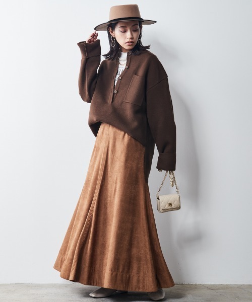 CHIC STYLE(シックスタイル)の「 スエード調フレアマキシスカート <大きいサイズ有>シックスタイル(スカート・レディース・ネイビー/モカ・M/L/LL/3L/4L/5L/6L/8L)」の16枚目の写真