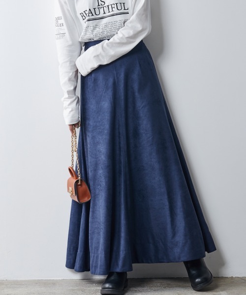CHIC STYLE(シックスタイル)の「 スエード調フレアマキシスカート <大きいサイズ有>シックスタイル(スカート・レディース・ネイビー/モカ・M/L/LL/3L/4L/5L/6L/8L)」の9枚目の写真