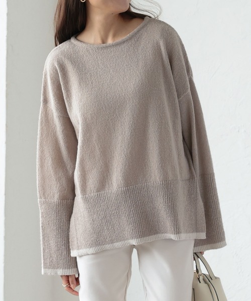 KOBE LETTUCE（コウベレタス）の「ボートネックゆったりニットトップス（ニット/セーター・レディース・イエロー/オレンジ/サックスブルー系/ホワイト×ブラック/ピンク系その他/グレイッシュベージュ・FREE）」の3枚目の写真