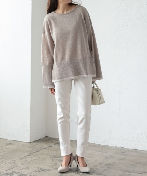 KOBE LETTUCE（コウベレタス）の「ボートネックゆったりニットトップス（ニット/セーター・レディース・イエロー/オレンジ/サックスブルー系/ホワイト×ブラック/ピンク系その他/グレイッシュベージュ・FREE）」の13枚目の写真