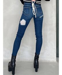 GYDA | ミドルウエスト BOTH RIPPED スキニーデニムパンツ(デニムパンツ)