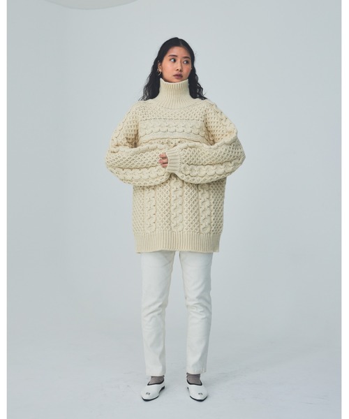 THEATRE PRODUCTS（シアタープロダクツ）の「ハニカム柄ニットプルオーバー（ニット/セーター・レディース・ブラック/ホワイト・FREE）」の3枚目の写真