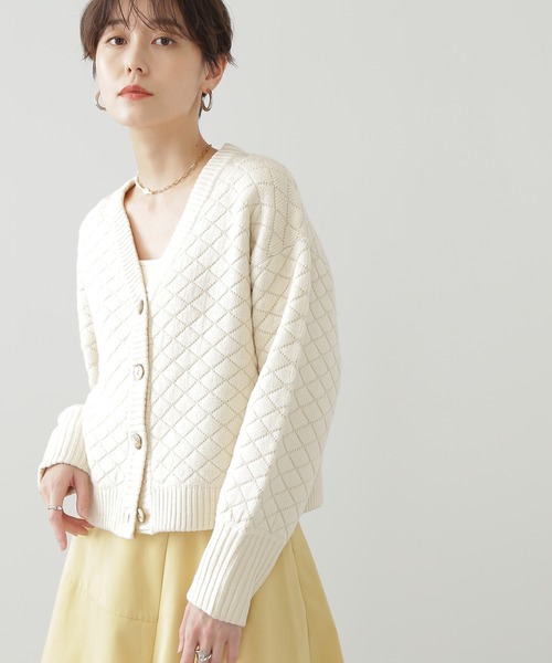 N.（N. Natural Beauty Basic）（エヌエヌナチュラルビューティーベーシック）の「◆ダイヤジャガードカーディガン（カーディガン/ボレロ・レディース・クリーム/ライラック/グリーン・MEDIUM）」の2枚目の写真