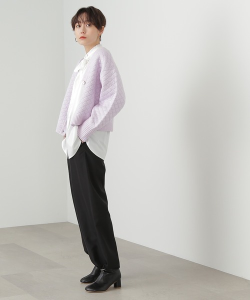 N.（N. Natural Beauty Basic）（エヌエヌナチュラルビューティーベーシック）の「◆ダイヤジャガードカーディガン（カーディガン/ボレロ・レディース・クリーム/ライラック/グリーン・MEDIUM）」の7枚目の写真