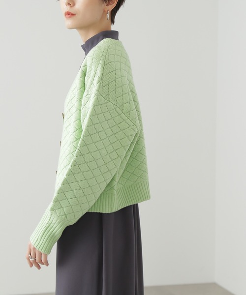 N.（N. Natural Beauty Basic）（エヌエヌナチュラルビューティーベーシック）の「◆ダイヤジャガードカーディガン（カーディガン/ボレロ・レディース・クリーム/ライラック/グリーン・MEDIUM）」の4枚目の写真