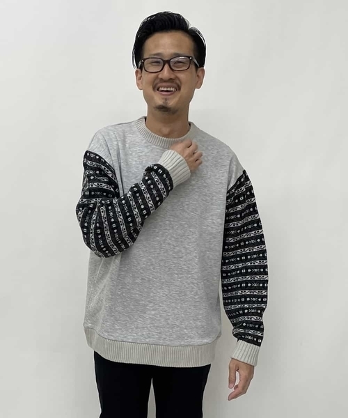 a.v.v（アーヴェヴェ）の「フェアアイル柄切替プルオーバー（スウェット・メンズ・ライトグレー/ブラック・48/50/44/46）」の14枚目の写真