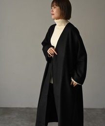 HERENCIA | ニットメルトン ノーカラーロングコート(ノーカラーコート)