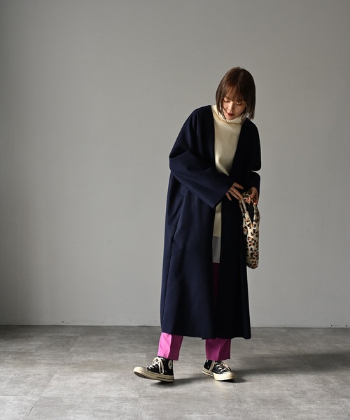 HERENCIA(ヘレンチア)の「ニットメルトン ノーカラーロングコート(ノーカラーコート・レディース・ブラック/ネイビー/ベージュ・MEDIUM)」の21枚目の写真