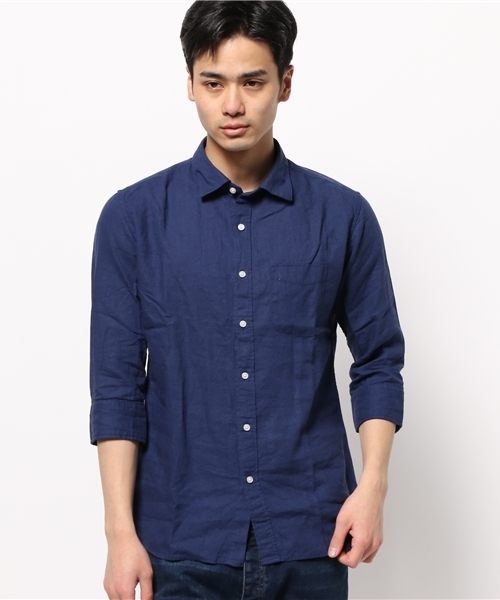 CIAOPANIC（チャオパニック）の「【Ciaopanic】　麻レーヨンシャツ7S（シャツ/ブラウス・メンズ・ホワイト/マスタード/ネイビー・MEDIUM/SMALL/LARGE）」の2枚目の写真