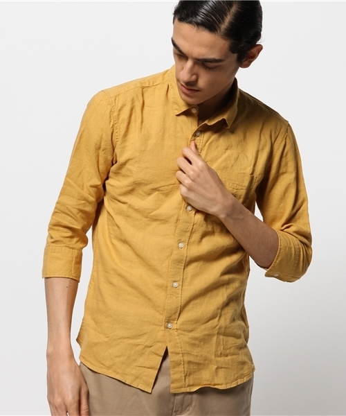 CIAOPANIC（チャオパニック）の「【Ciaopanic】　麻レーヨンシャツ7S（シャツ/ブラウス・メンズ・ホワイト/マスタード/ネイビー・MEDIUM/SMALL/LARGE）」の3枚目の写真