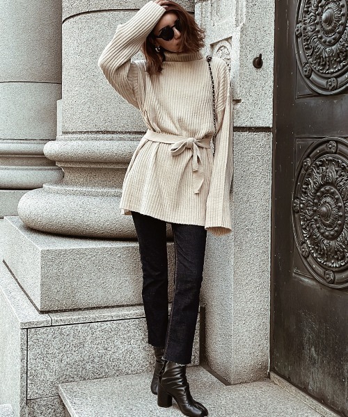 esutoreja（エストレジャ）の「タイフロントニットワンピース（ワンピース・レディース・ブラック/ベージュ/カーキ・FREE）」の7枚目の写真