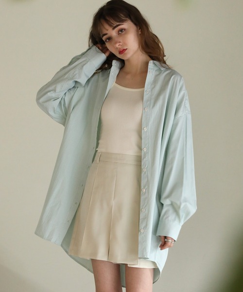 aity(アイティ)の「ストライプシャツチュニック(シャツ/ブラウス・レディース・ライトブルー/ミント/オレンジ/ネイビー・M)」の2枚目の写真