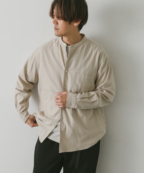 URBAN RESEARCH DOORS（アーバンリサーチドアーズ）の「ネルバンドカラーシャツ（シャツ/ブラウス・メンズ・チャコールグレー/ブラウン系その他/ライトベージュ/グリーン/グリーン系その他・MEDIUM/LARGE）」の6枚目の写真