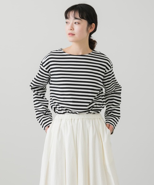 かぐれ（カグレ）の「ボーダーロングカットソー（Tシャツ/カットソー・レディース・ブラック/レッド/ブルー・FREE）」の9枚目の写真