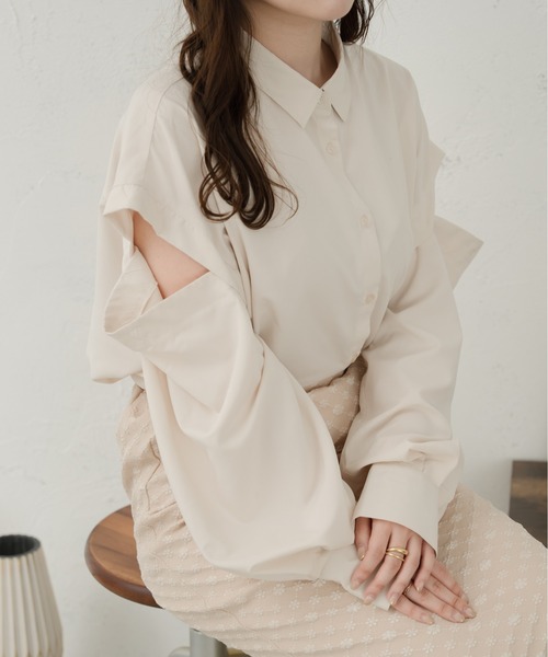 Ambre Ciel(アンブルシエル)の「2WAYショルダースリットシャツ/【WEB/EC限定商品】(シャツ/ブラウス・レディース・アイボリー/ブラック・FREE)」の15枚目の写真