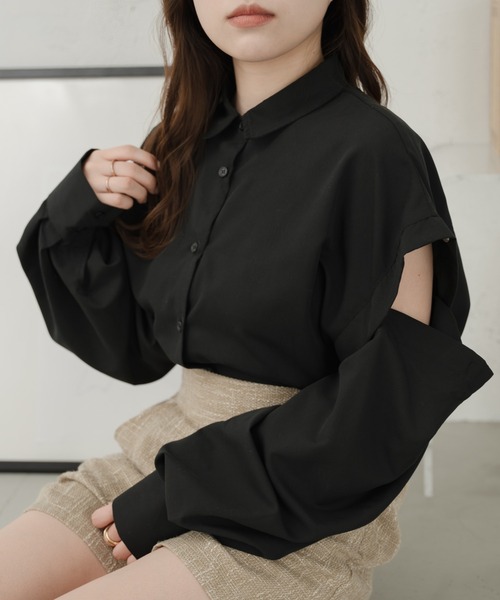 Ambre Ciel(アンブルシエル)の「2WAYショルダースリットシャツ/【WEB/EC限定商品】(シャツ/ブラウス・レディース・アイボリー/ブラック・FREE)」の11枚目の写真