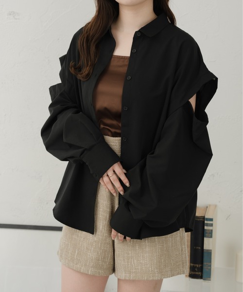 Ambre Ciel(アンブルシエル)の「2WAYショルダースリットシャツ/【WEB/EC限定商品】(シャツ/ブラウス・レディース・アイボリー/ブラック・FREE)」の9枚目の写真