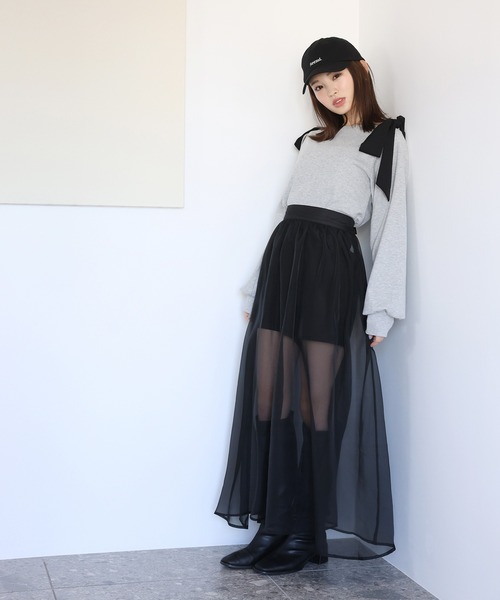one after another NICE CLAUP(ワンアフターアナザーナイスクラップ)の「【取り外し可能】肩リボントップス 2023SS(スウェット・レディース・ブラック系その他/オフホワイト/グレー/ラベンダー・FREE)」の5枚目の写真