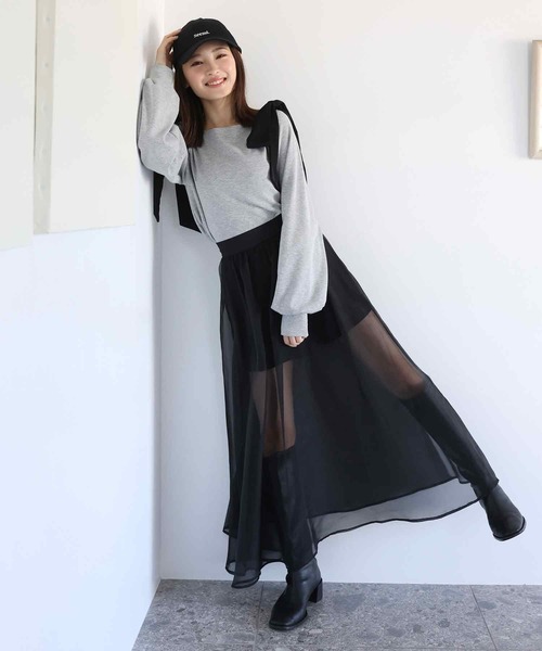 one after another NICE CLAUP(ワンアフターアナザーナイスクラップ)の「【取り外し可能】肩リボントップス 2023SS(スウェット・レディース・ブラック系その他/オフホワイト/グレー/ラベンダー・FREE)」の13枚目の写真