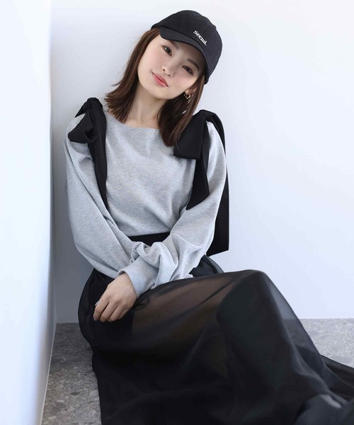 one after another NICE CLAUP(ワンアフターアナザーナイスクラップ)の「【取り外し可能】肩リボントップス 2023SS(スウェット・レディース・ブラック系その他/オフホワイト/グレー/ラベンダー・FREE)」の14枚目の写真