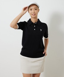 ハーフスリーブニットポロ襟プルオーバー