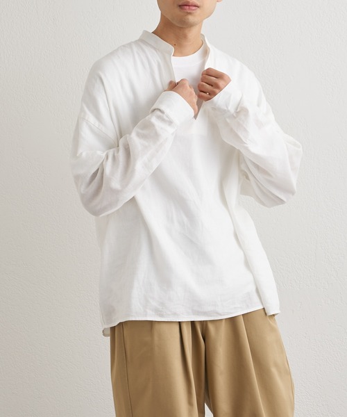 CIAOPANIC TYPY（チャオパニックティピー）の「リネンレーヨンバンドカラースキッパービッグシャツ（シャツ/ブラウス・メンズ・ブラック/ブルー/オフホワイト・MEDIUM/LARGE）」の4枚目の写真