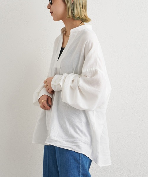 CIAOPANIC TYPY（チャオパニックティピー）の「リネンレーヨンバンドカラースキッパービッグシャツ（シャツ/ブラウス・メンズ・ブラック/ブルー/オフホワイト・MEDIUM/LARGE）」の14枚目の写真