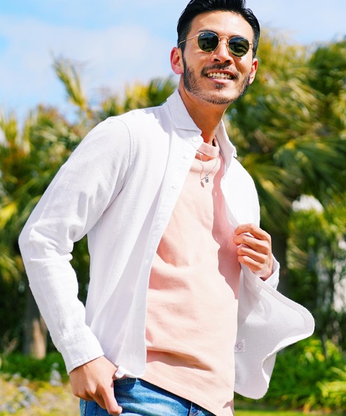 jiggys shop（ジギーズショップ）の「ストレッチ綿麻 長袖パナマ リネンシャツ（シャツ/ブラウス・メンズ・ブルー系その他/グレー系その他2/ブルー系その他3/グレー系その他4/ブルー系その他2/ベージュ系その他/ホワイト系その他/グレー系その他/グレー系その他3/ホワイト系その他2・MEDIUM/X-LARGE/SMALL/LARGE）」の2枚目の写真