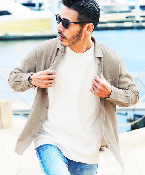 jiggys shop（ジギーズショップ）の「ストレッチ綿麻 長袖パナマ リネンシャツ（シャツ/ブラウス・メンズ・ブルー系その他/グレー系その他2/ブルー系その他3/グレー系その他4/ブルー系その他2/ベージュ系その他/ホワイト系その他/グレー系その他/グレー系その他3/ホワイト系その他2・MEDIUM/X-LARGE/SMALL/LARGE）」の7枚目の写真