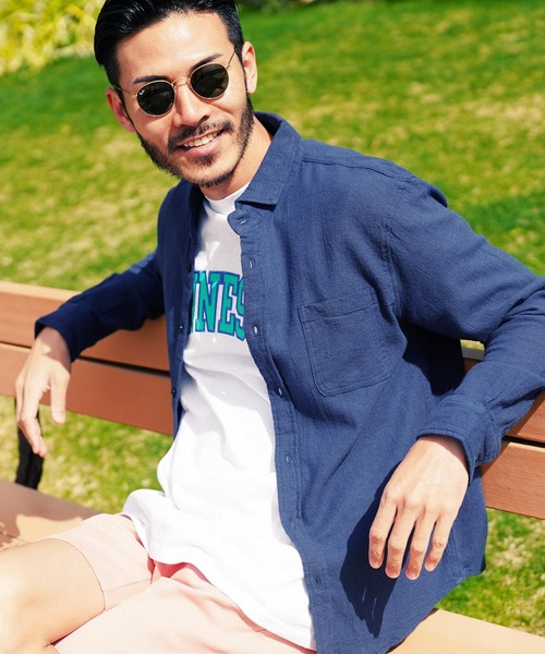 jiggys shop（ジギーズショップ）の「ストレッチ綿麻 長袖パナマ リネンシャツ（シャツ/ブラウス・メンズ・ブルー系その他/グレー系その他2/ブルー系その他3/グレー系その他4/ブルー系その他2/ベージュ系その他/ホワイト系その他/グレー系その他/グレー系その他3/ホワイト系その他2・MEDIUM/X-LARGE/SMALL/LARGE）」の8枚目の写真