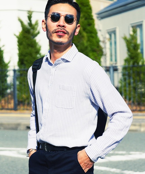 jiggys shop（ジギーズショップ）の「ストレッチ綿麻 長袖パナマ リネンシャツ（シャツ/ブラウス・メンズ・ブルー系その他/グレー系その他2/ブルー系その他3/グレー系その他4/ブルー系その他2/ベージュ系その他/ホワイト系その他/グレー系その他/グレー系その他3/ホワイト系その他2・MEDIUM/X-LARGE/SMALL/LARGE）」の4枚目の写真