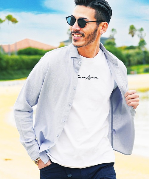 jiggys shop（ジギーズショップ）の「ストレッチ綿麻 長袖パナマ リネンシャツ（シャツ/ブラウス・メンズ・ブルー系その他/グレー系その他2/ブルー系その他3/グレー系その他4/ブルー系その他2/ベージュ系その他/ホワイト系その他/グレー系その他/グレー系その他3/ホワイト系その他2・MEDIUM/X-LARGE/SMALL/LARGE）」の9枚目の写真