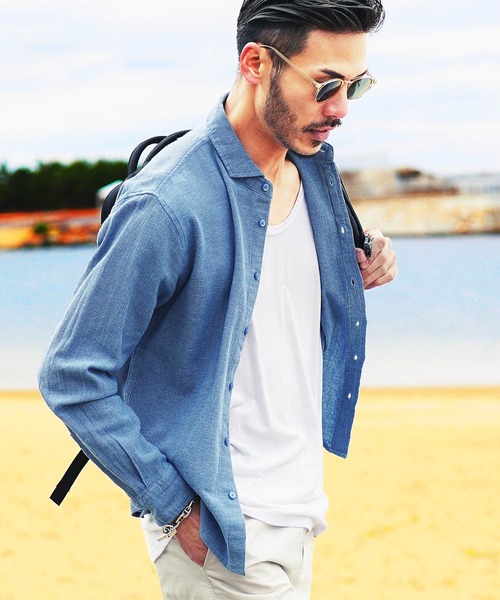 jiggys shop（ジギーズショップ）の「ストレッチ綿麻 長袖パナマ リネンシャツ（シャツ/ブラウス・メンズ・ブルー系その他/グレー系その他2/ブルー系その他3/グレー系その他4/ブルー系その他2/ベージュ系その他/ホワイト系その他/グレー系その他/グレー系その他3/ホワイト系その他2・MEDIUM/X-LARGE/SMALL/LARGE）」の10枚目の写真