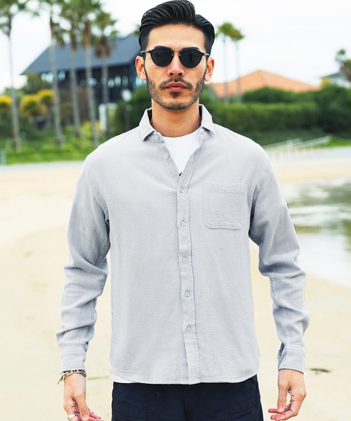 jiggys shop（ジギーズショップ）の「ストレッチ綿麻 長袖パナマ リネンシャツ（シャツ/ブラウス・メンズ・ブルー系その他/グレー系その他2/ブルー系その他3/グレー系その他4/ブルー系その他2/ベージュ系その他/ホワイト系その他/グレー系その他/グレー系その他3/ホワイト系その他2・MEDIUM/X-LARGE/SMALL/LARGE）」の17枚目の写真