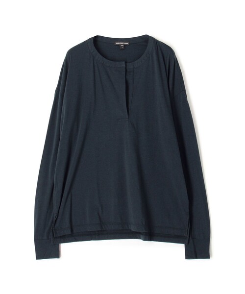 JAMES PERSE(ジェームスパース)の「コットンジャージー キーネックプルオーバー WELJ3703(Tシャツ/カットソー・レディース・ネイビー/ライトベージュ・1/0)」の1枚目の写真