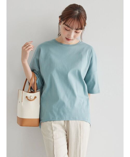 AMERICAN HOLIC(アメリカンホリック)の「UVカット コクーン半袖カットプルオーバー(Tシャツ/カットソー・レディース・グレイッシュベージュ/ライトイエロー/チャコールグレー/オフホワイト/ブルー/ミント・L/M)」の17枚目の写真