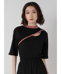 Adoon plain | バイカラーネックスリットトップス(Tシャツ/カットソー)
