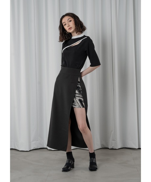 Adoon plain(アドーンプレーン)の「バイカラーネックスリットトップス(Tシャツ/カットソー・レディース・ブラック×ピンク/ブラック×ブルー/ブラック×ホワイト・FREE)」の16枚目の写真