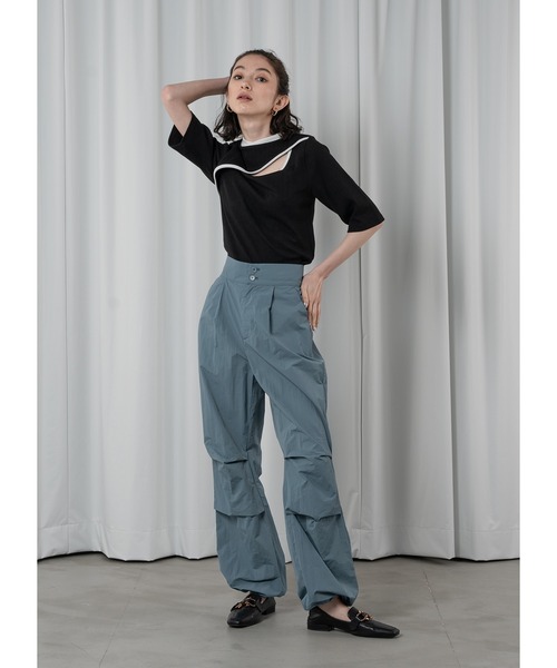 Adoon plain(アドーンプレーン)の「バイカラーネックスリットトップス(Tシャツ/カットソー・レディース・ブラック×ピンク/ブラック×ブルー/ブラック×ホワイト・FREE)」の20枚目の写真