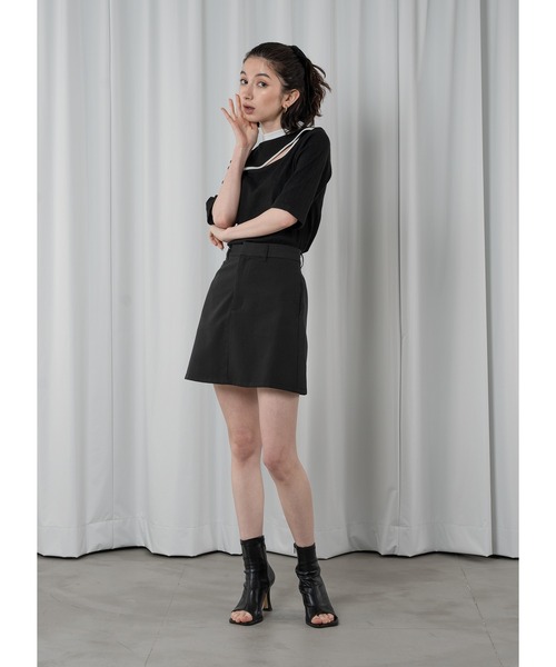 Adoon plain(アドーンプレーン)の「バイカラーネックスリットトップス(Tシャツ/カットソー・レディース・ブラック×ピンク/ブラック×ブルー/ブラック×ホワイト・FREE)」の22枚目の写真